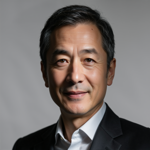 四十多岁中年男性半身肖像,穿黑色唐装,留着短发,神态沉稳,背景为纯黑色,侧光照明凸显面部轮廓,专业人像摄影